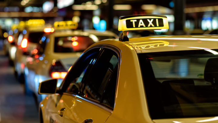 Close up of row of taxis