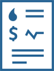 Icon of a water bill, showing a water droplet, dollar sign and lines of text.