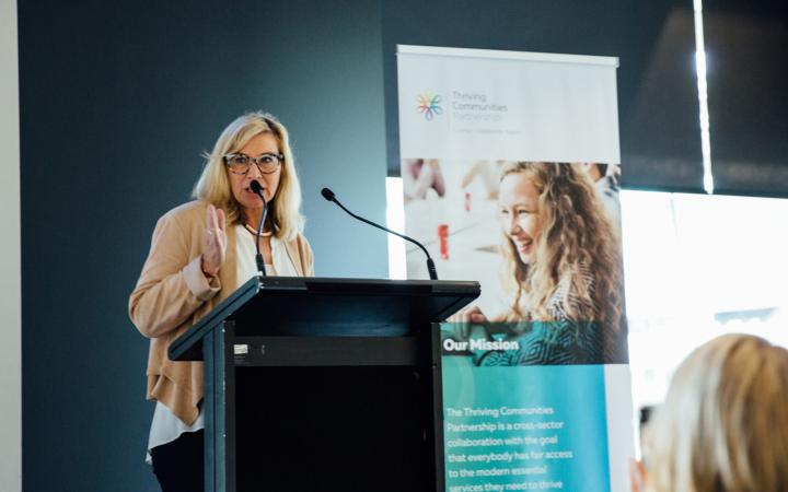 Image of Rosie Batty, 2015 Australian of the Year, giving a presentation at a family violence workshop on 1 November 2018.