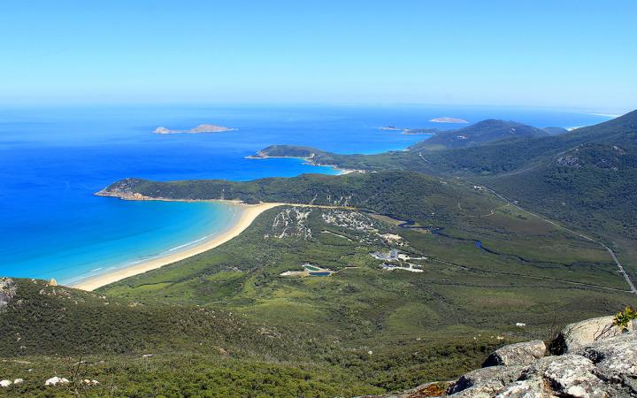 An image of the Wilsons Promontory coastline from Mount Oberon